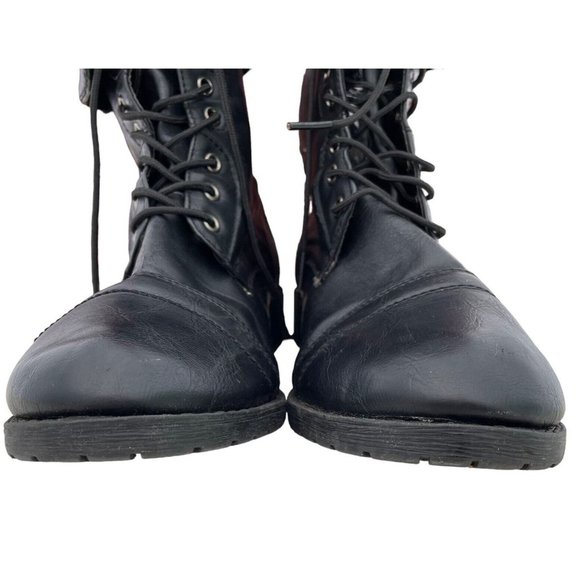 Robert Wayne Black Pleather Cap Toe Fold Top Combat Ankle Boot Womens 8.5 Casual - Picture 7 of 11